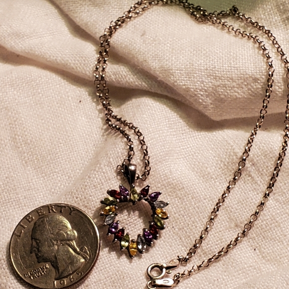 Vintage Marquee Gemstone Heart 925 With 925 Italy Chain - Picture 9 of 9